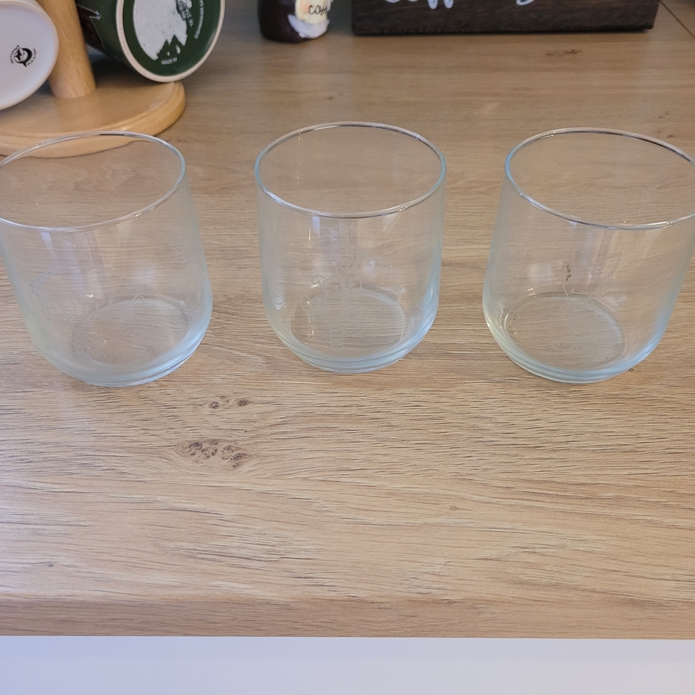 Set of Three Winnie The Pooh Etched Clear Glass Tumblers